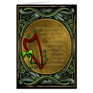 Celtic Harp, Entwined Green Vines, Irish Blessings