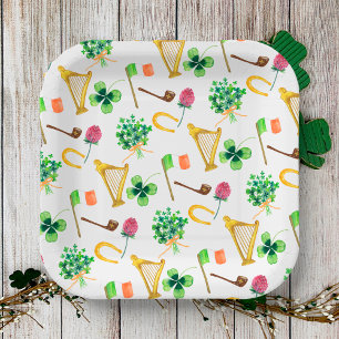 Celtic Harp St. Patrick's Day Pattern  Paper Plate