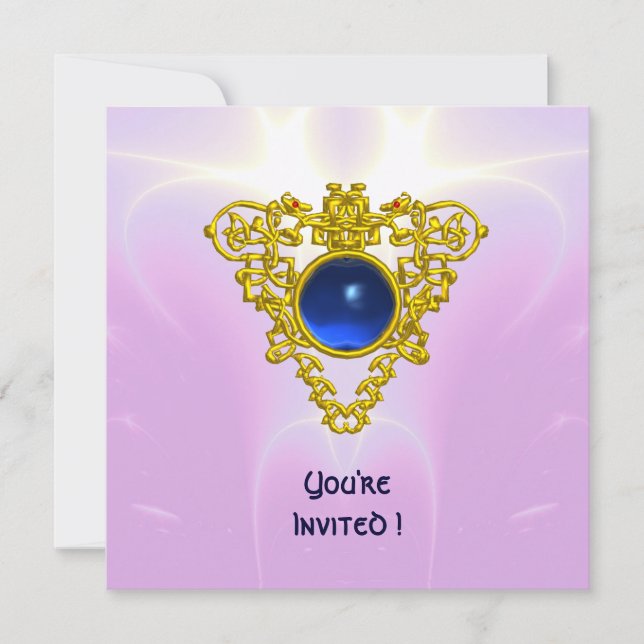 CELTIC HEART,  bright blue,pink violet gold Invitation (Front)