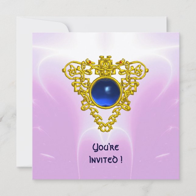 CELTIC HEART,  bright blue,pink violet gold Invitation (Front)