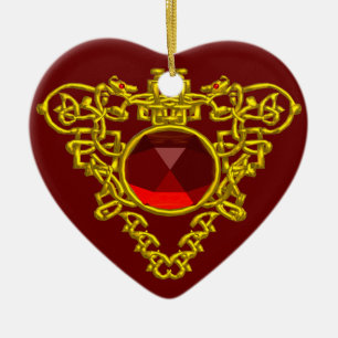 CELTIC HEART ,Red Ruby Ceramic Tree Decoration