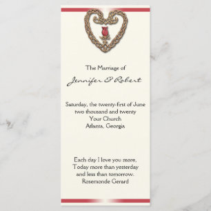 Celtic Heart with red Rose Wedding Program Programme