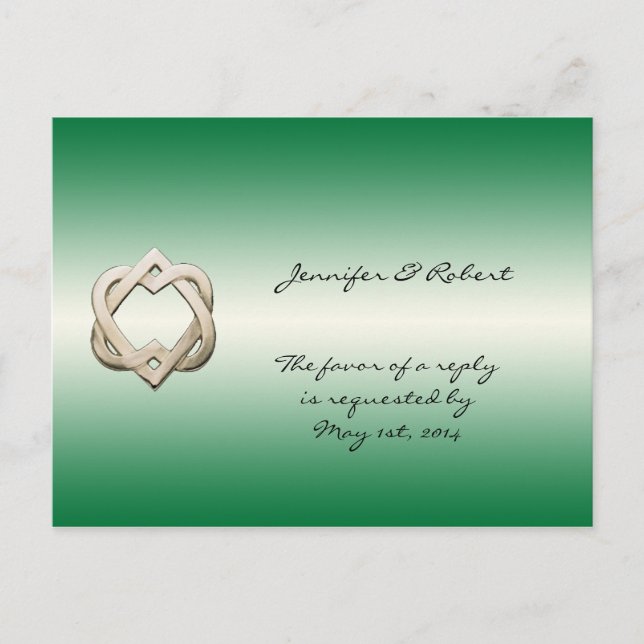 Celtic Hearts on Green Gradient RSVP Postcard (Front)