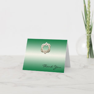 Celtic Hearts on Green Gradient Thank You Card