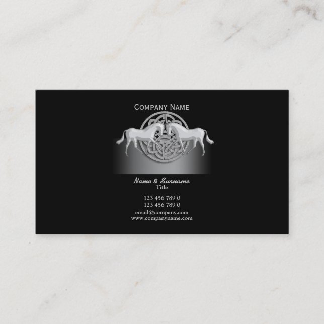 Celtic horse business marketing black silver card (Front)