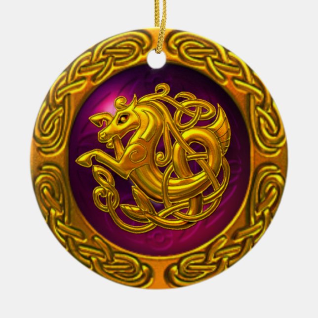 Celtic Horse Design Ceramic Tree Decoration (Front)