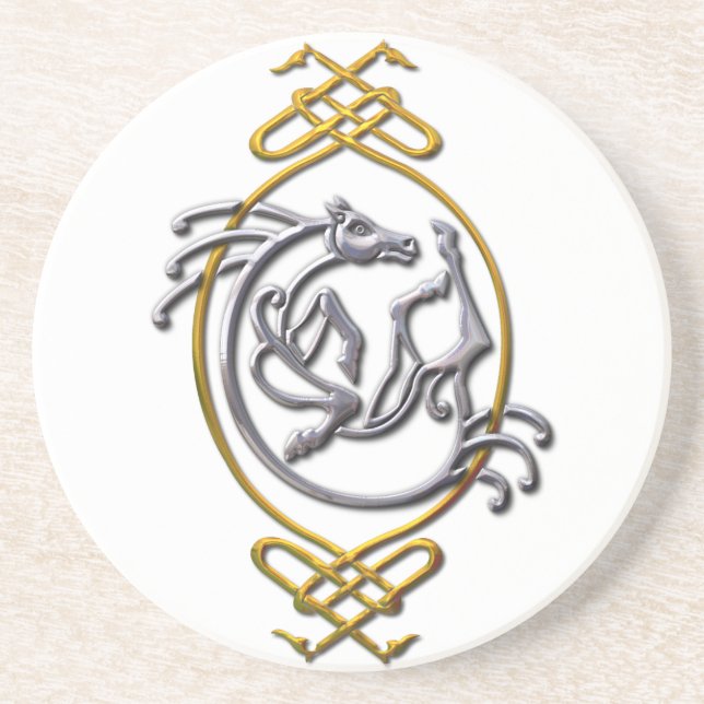 Celtic Horse Knotwork - Silver & Gold Coaster (Front)