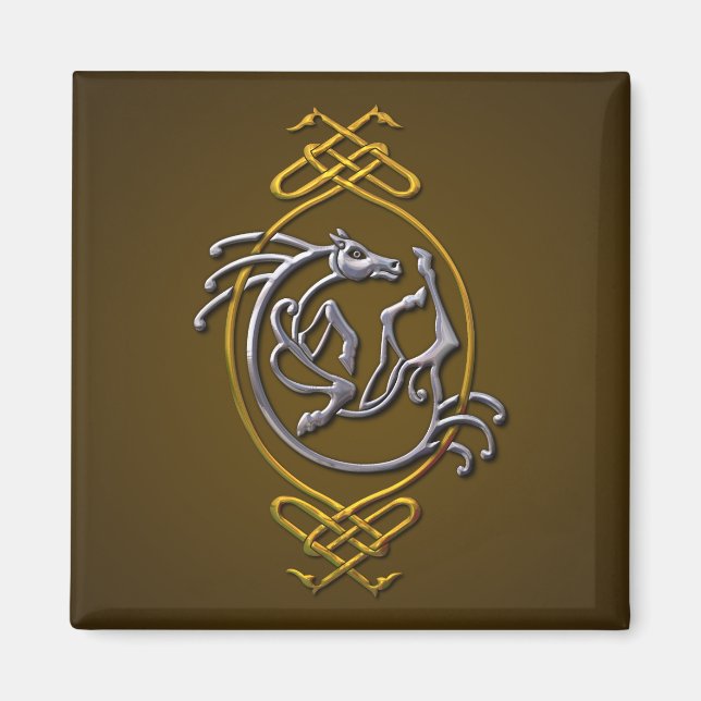 Celtic Horse Knotwork - Silver & Gold Magnet (Front)
