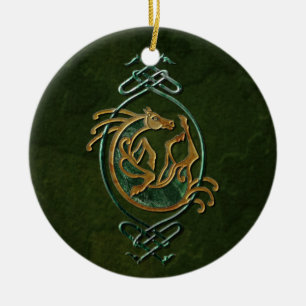 Celtic Horse Knotwork - Stone Ceramic Tree Decoration