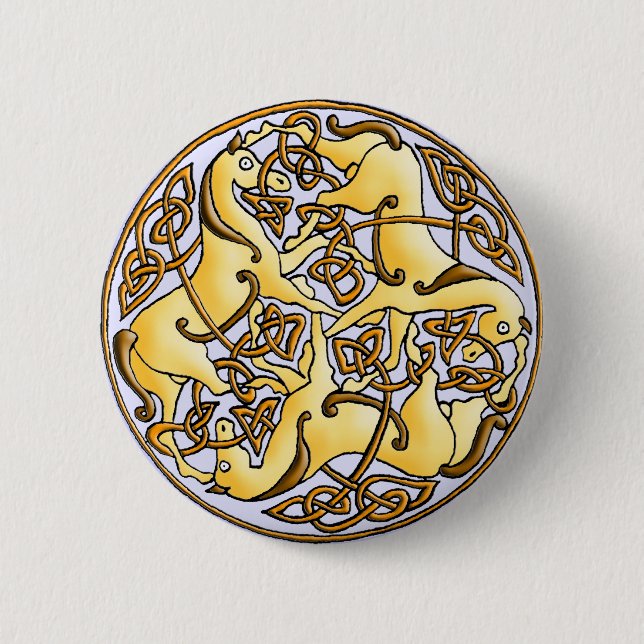 Celtic horses and knots in circle 6 cm round badge (Front)