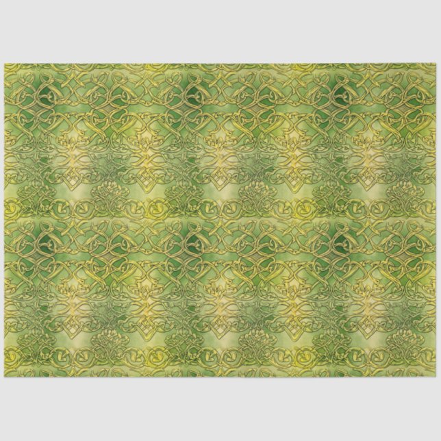 Celtic Irish Green and Gold Ornate Pattern 1 Tissue Paper (Front)