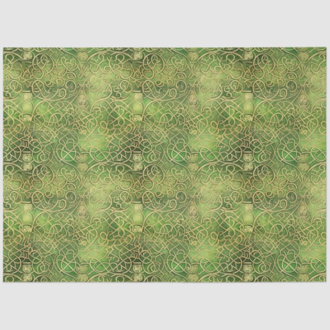 Celtic Irish Green and Gold Ornate Pattern 6 Tissue Paper (Front)