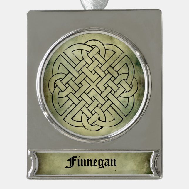 celtic irish sacred symbols silver plated banner ornament (Front)