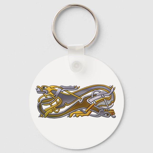 Celtic Knot 2 dogs – gold and silver Key Ring (Front)
