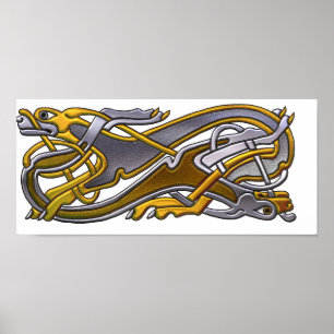 Celtic Knot 2 dogs – gold and silver Poster