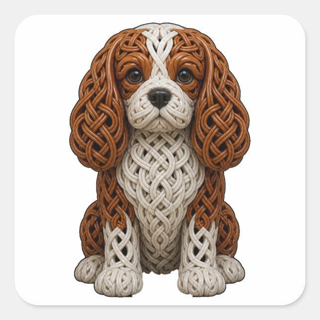 Celtic Knot Blenheim Cavapoo Square Sticker (Front)