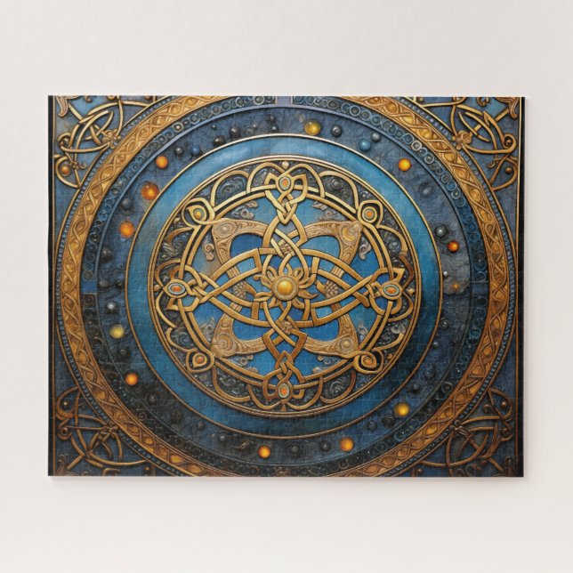 Celtic Knot Blue Gold Knotwork Jigsaw Puzzle (Horizontal)