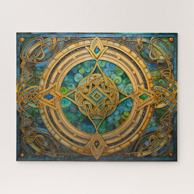Celtic Knot Blue Green Gold Knotwork Jigsaw Puzzle (Horizontal)
