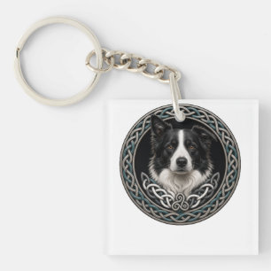 Celtic Knot Border Collie Dog Art Key Ring