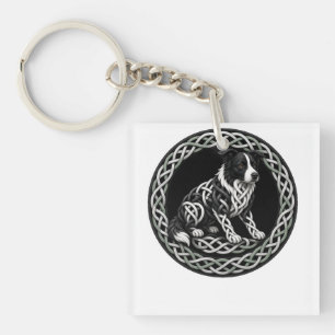 Celtic Knot Border Collie Dog Art Key Ring