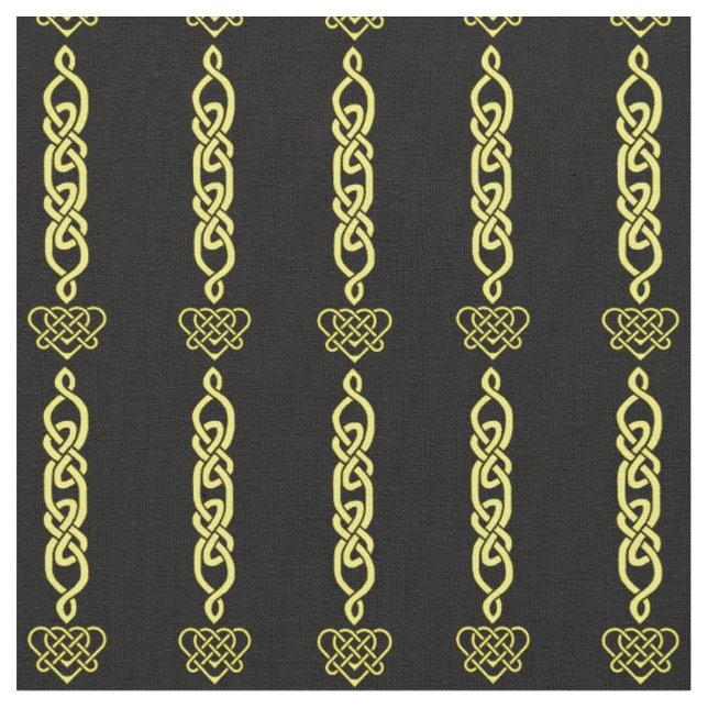 Celtic knot, braid, heart gold stripe on black fabric (Close Up)