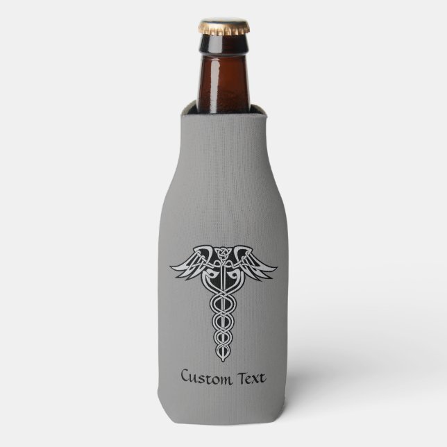 Celtic Knot Caduceus Bottle Cooler (Bottle Front)