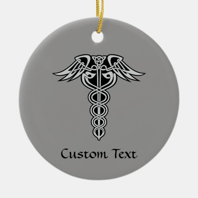 Celtic Knot Caduceus Ceramic Tree Decoration (Front)