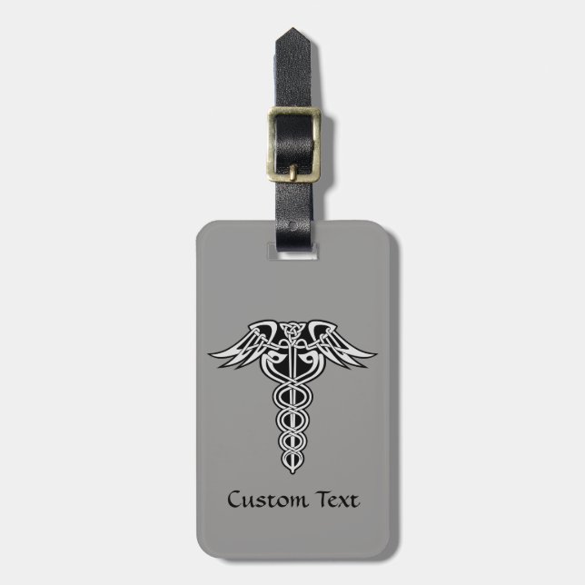 Celtic Knot Caduceus Luggage Tag (Front Vertical)