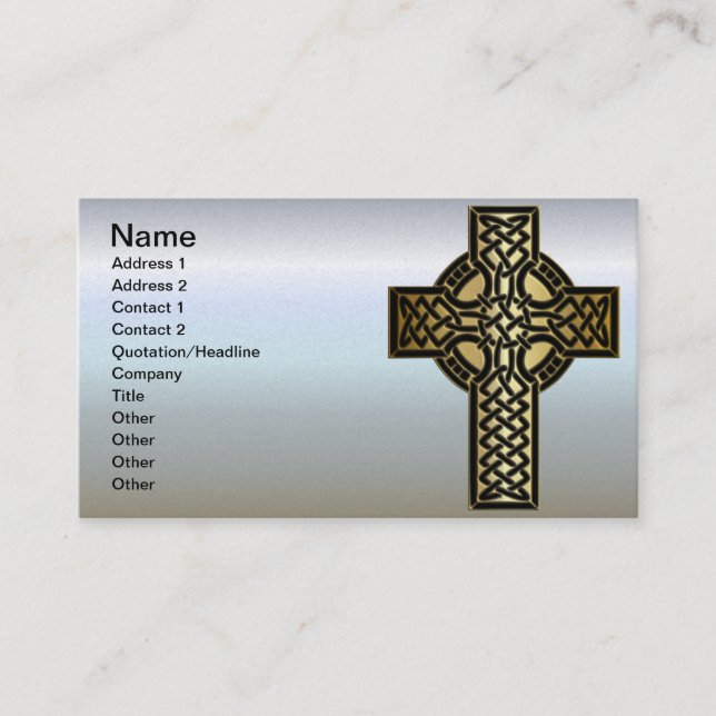 Celtic Knot Cross in Gold and Black Business Card (Front)