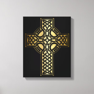 Celtic Knot Cross in Gold and Black Canvas Print