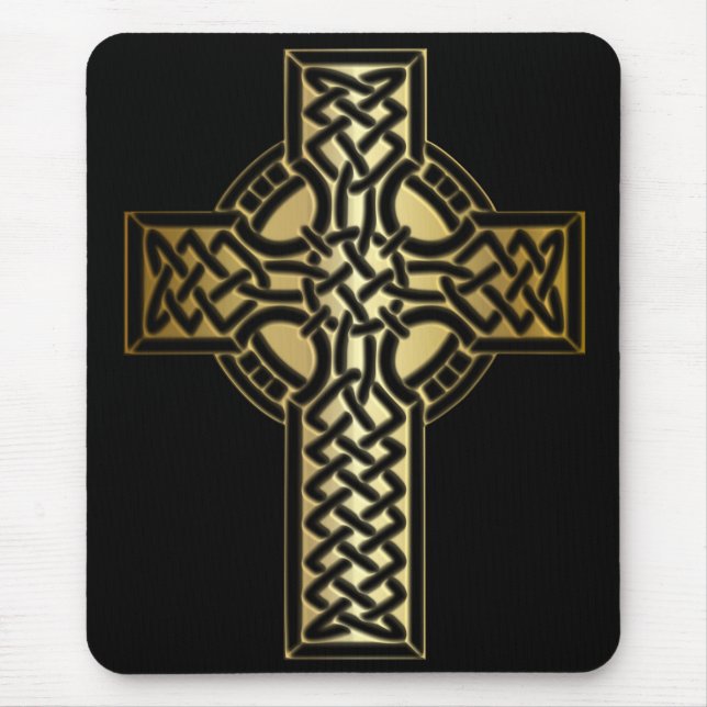 Celtic Knot Cross in Gold and Black Mouse Pad (Front)