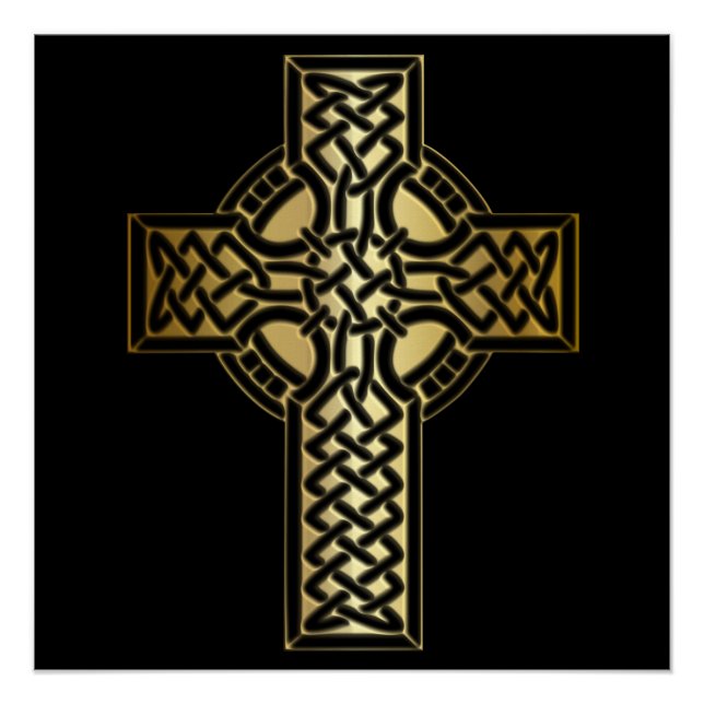 Celtic Knot Cross in Gold and Black Poster (Front)