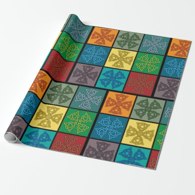 Celtic Knot Cross Pattern Pop Art Wrapping Paper (Unrolled)