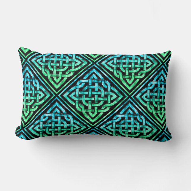 Celtic Knot - Diamond Blue Green Lumbar Cushion (Front)