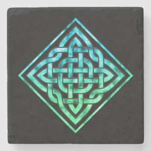 Celtic Knot - Diamond Blue Green Stone Coaster