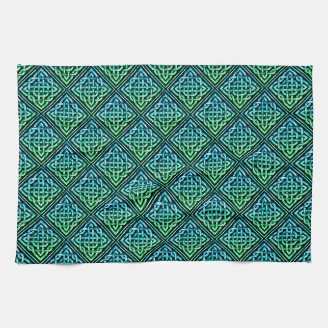 Celtic Knot - Diamond Blue Green Tea Towel (Horizontal)