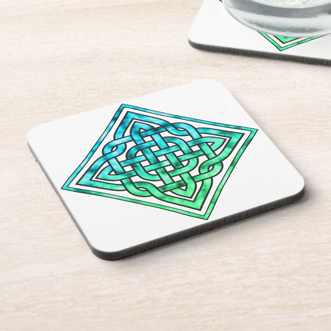 Celtic Knot - Diamond Blue Green White Coaster (Left Side)
