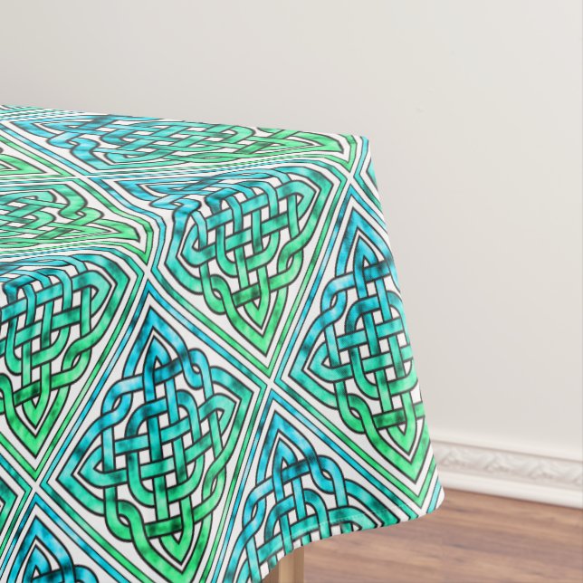 Celtic Knot - Diamond Blue Green White Tablecloth (In Situ)