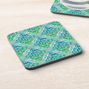Celtic Knot - Diamond Tile Blue Green White Coaster
