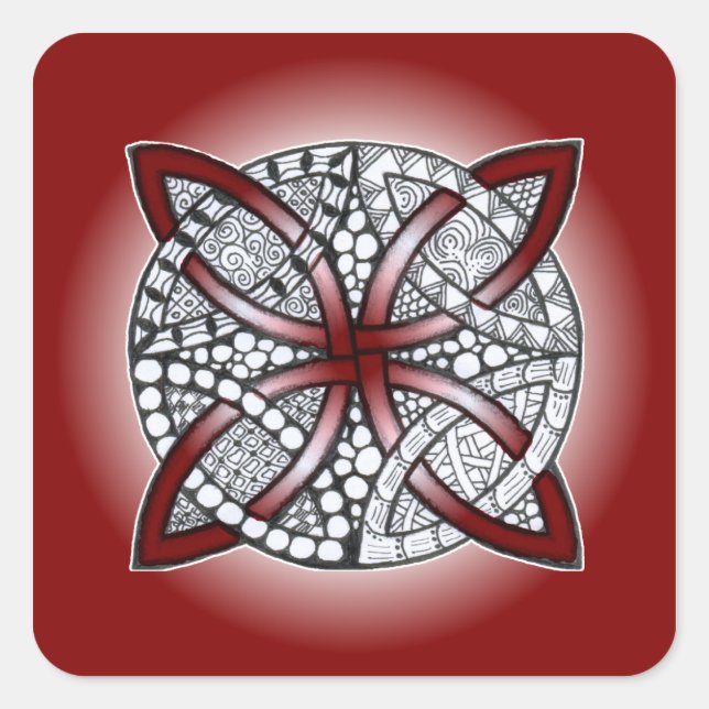 Celtic Knot Doodle Maroon Red Square Sticker (Front)