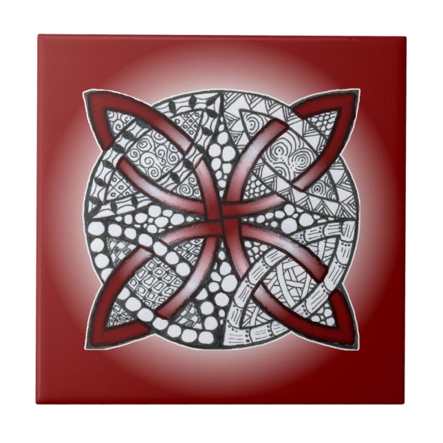 Celtic Knot Doodle Maroon Red Tile (Front)