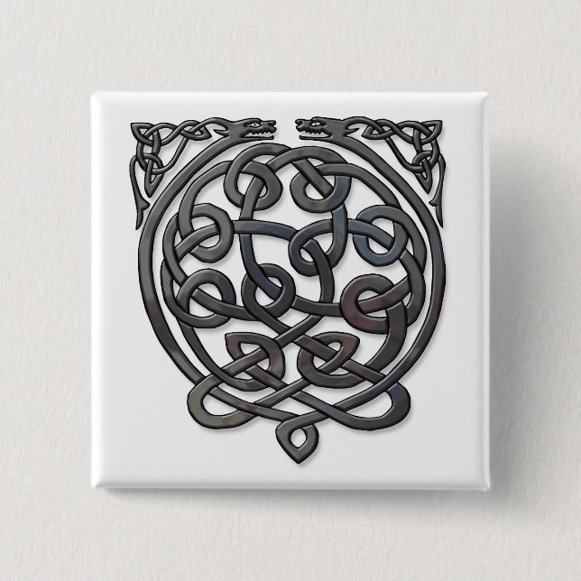 Celtic Knot Dragons – Black Chrome 15 Cm Square Badge (Front)