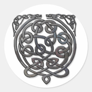 Celtic Knot Dragons – Black Chrome Classic Round Sticker