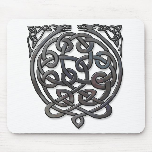 Celtic Knot Dragons – Black Chrome Mouse Pad (Front)