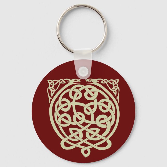 Celtic Knot Dragons – Black & White Key Ring (Front)