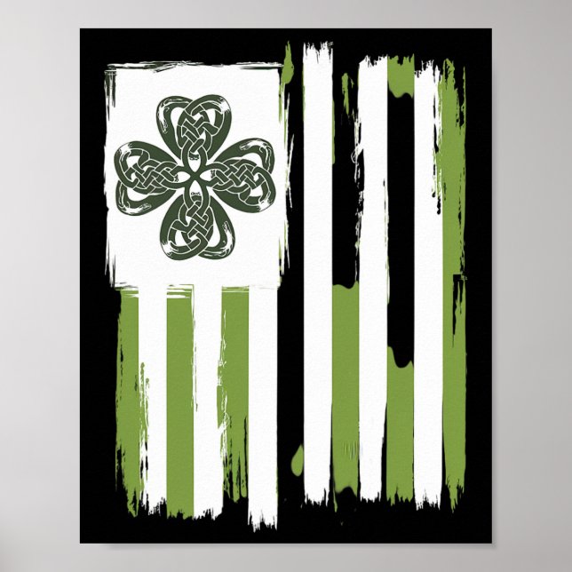 Celtic Knot Four Leaf Clover Stripes Design St Pat Poster (Front)