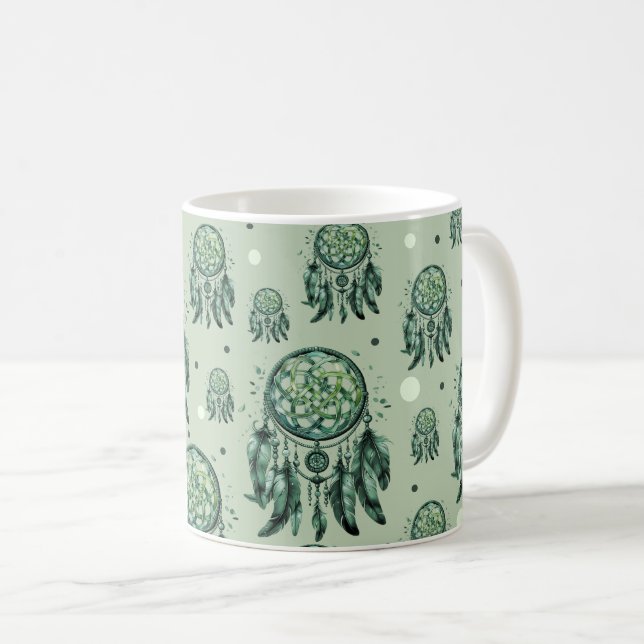 Celtic knot green dreamcatcher coffee mug (Front Right)