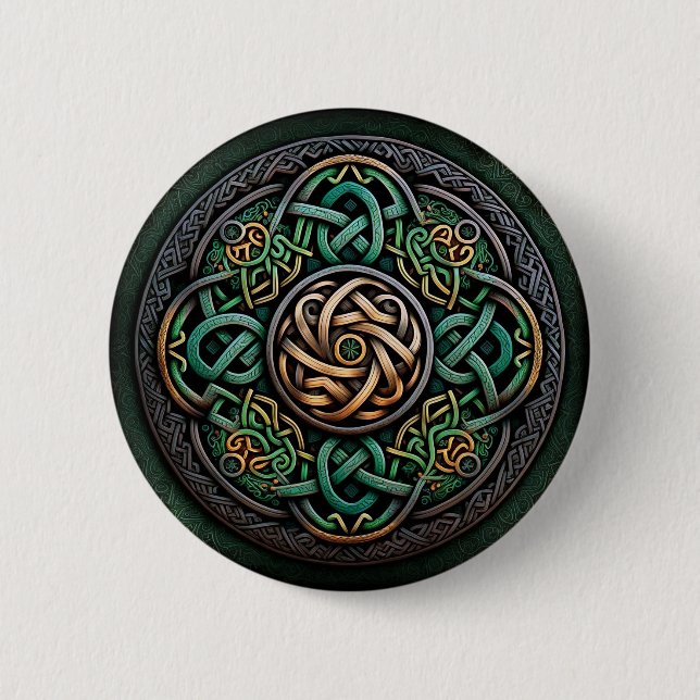 Celtic Knot Green Gold Knotwork 6 Cm Round Badge (Front)