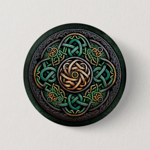 Celtic Knot Green Gold Knotwork 6 Cm Round Badge