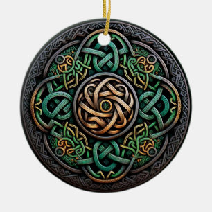 Celtic Knot Green Gold Knotwork Ceramic Tree Decoration